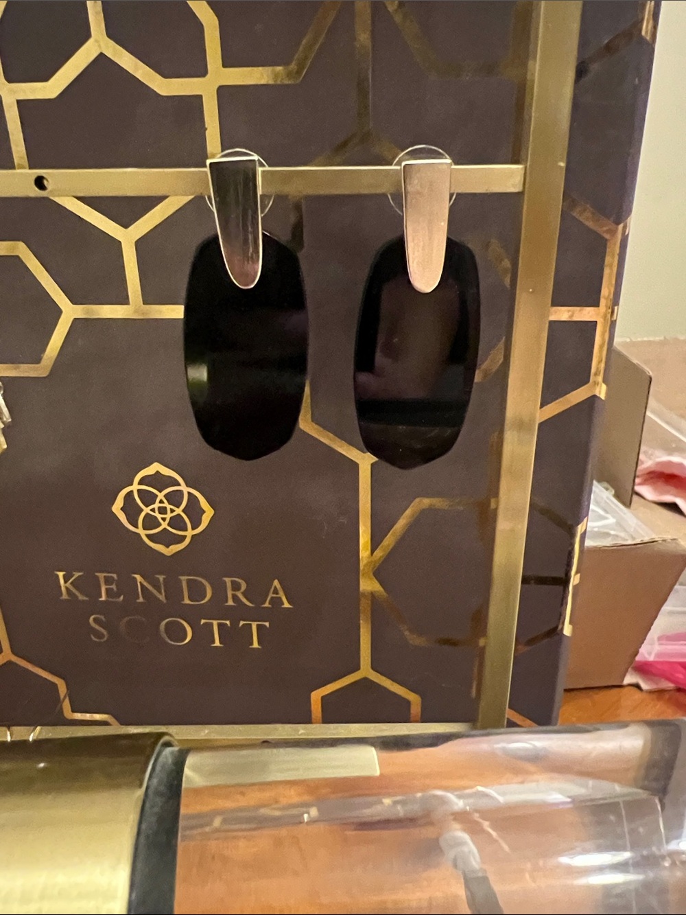 Kendra Scott Black Oval Drop Earrings with Gold Hooks
